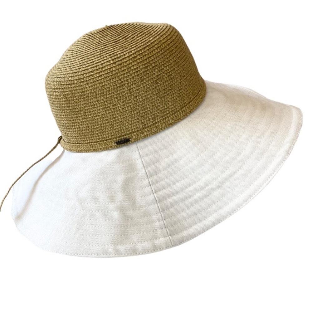 Scala White Canvas & Straw Sun Hat